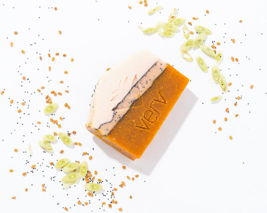 The Beekeeper Soap without packaging. Scent features sweet lemongrass balanced with a punchy herbal note of eucalyptus and mint. 